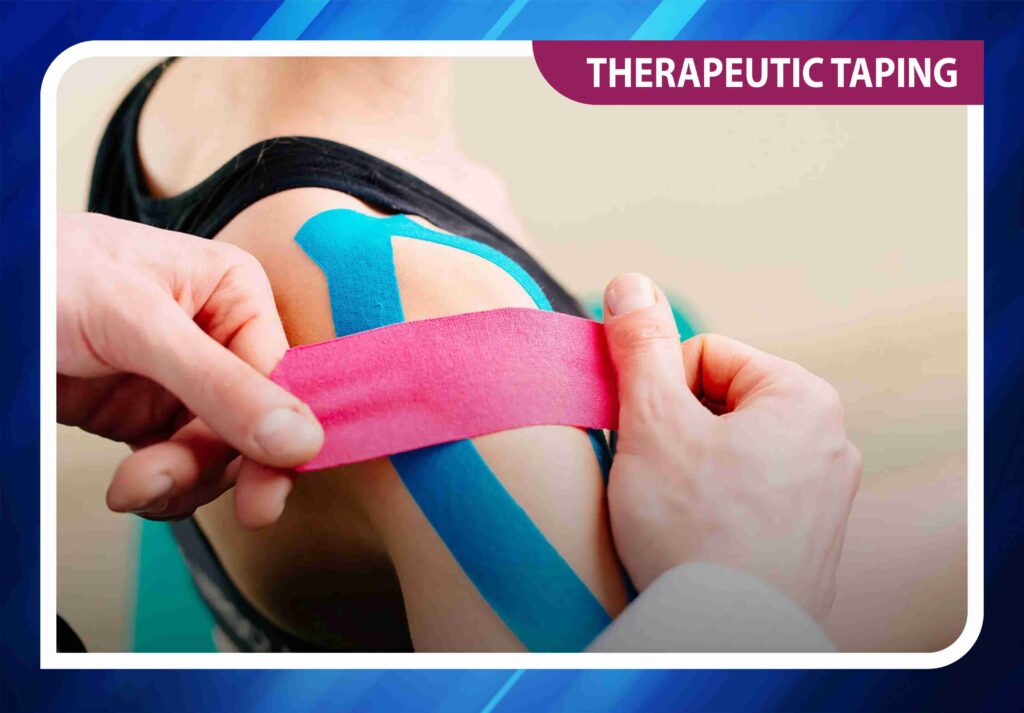 Sports taping applied to athlete’s knee